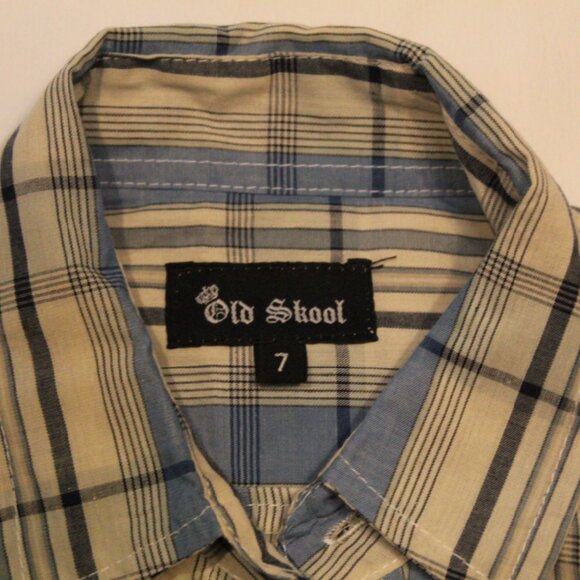 Old Skool Baby Blue/cream Checkered Long Sleeve Button Up Shirt - Picture 2 of 3